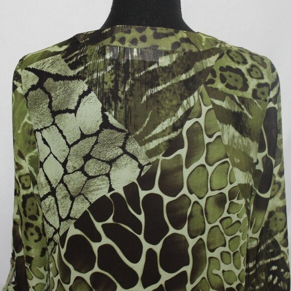 Susan Graver Olive Green Animal Print Blouse - Picture 5 of 8